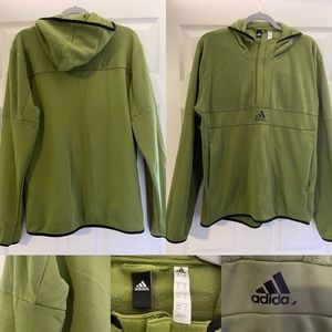 Olive Green Fleece Men’s Size M Adidas Half Zip Hooded Jacket w/ Zip-Up Pockets